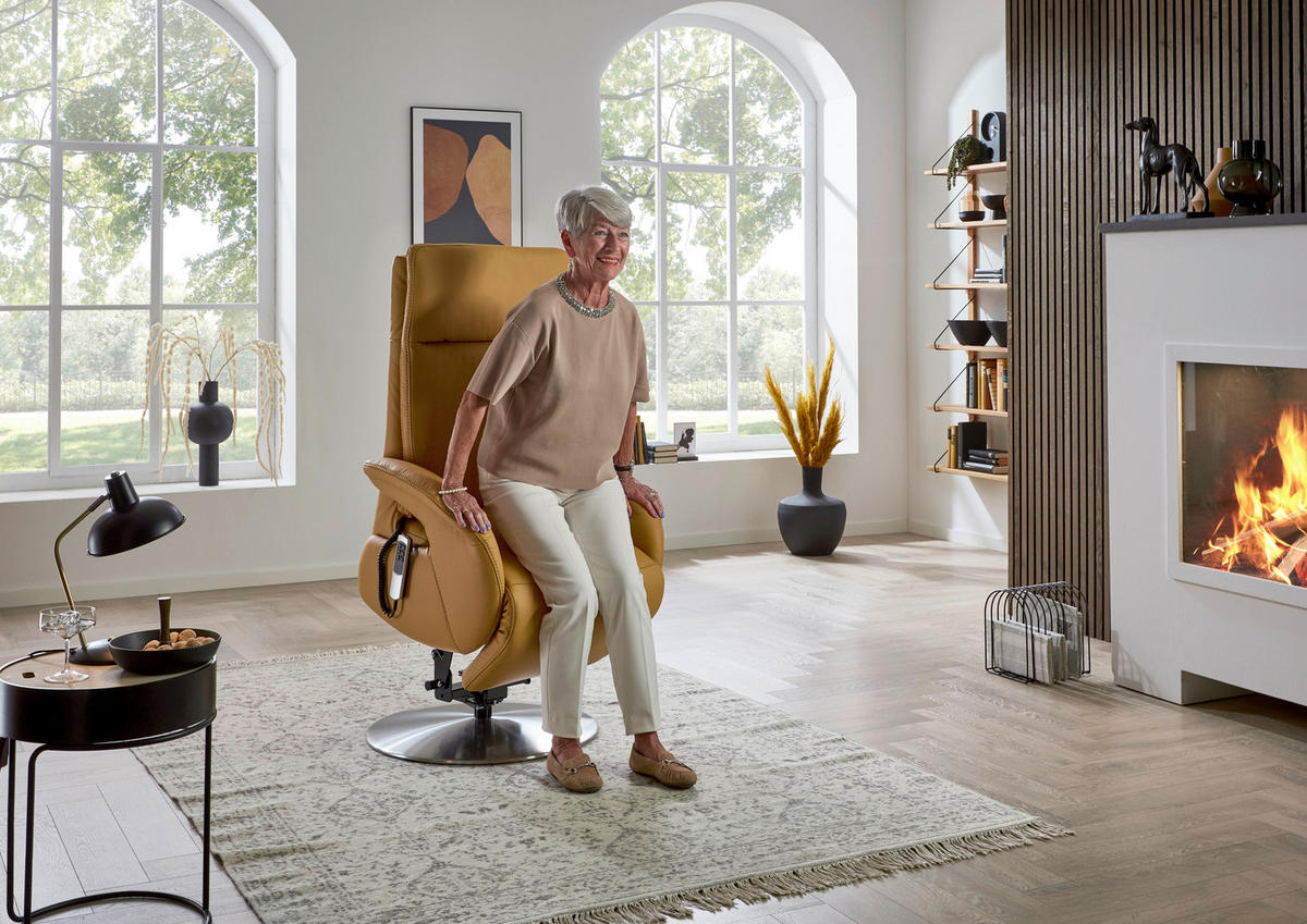RELAXSESSEL in Leder Currygelb  - Currygelb/Edelstahlfarben, Design, Leder/Metall (70/108/80cm) - Cantus