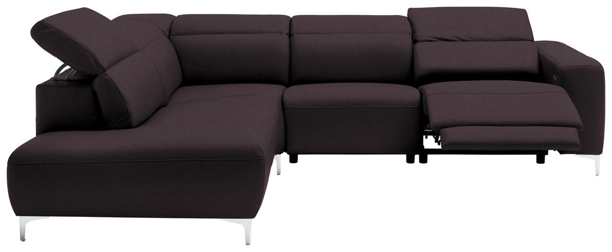 ECKSOFA Braun Echtleder  - Chromfarben/Braun, Design, Leder/Metall (223/290cm) - Pure Home Lifestyle