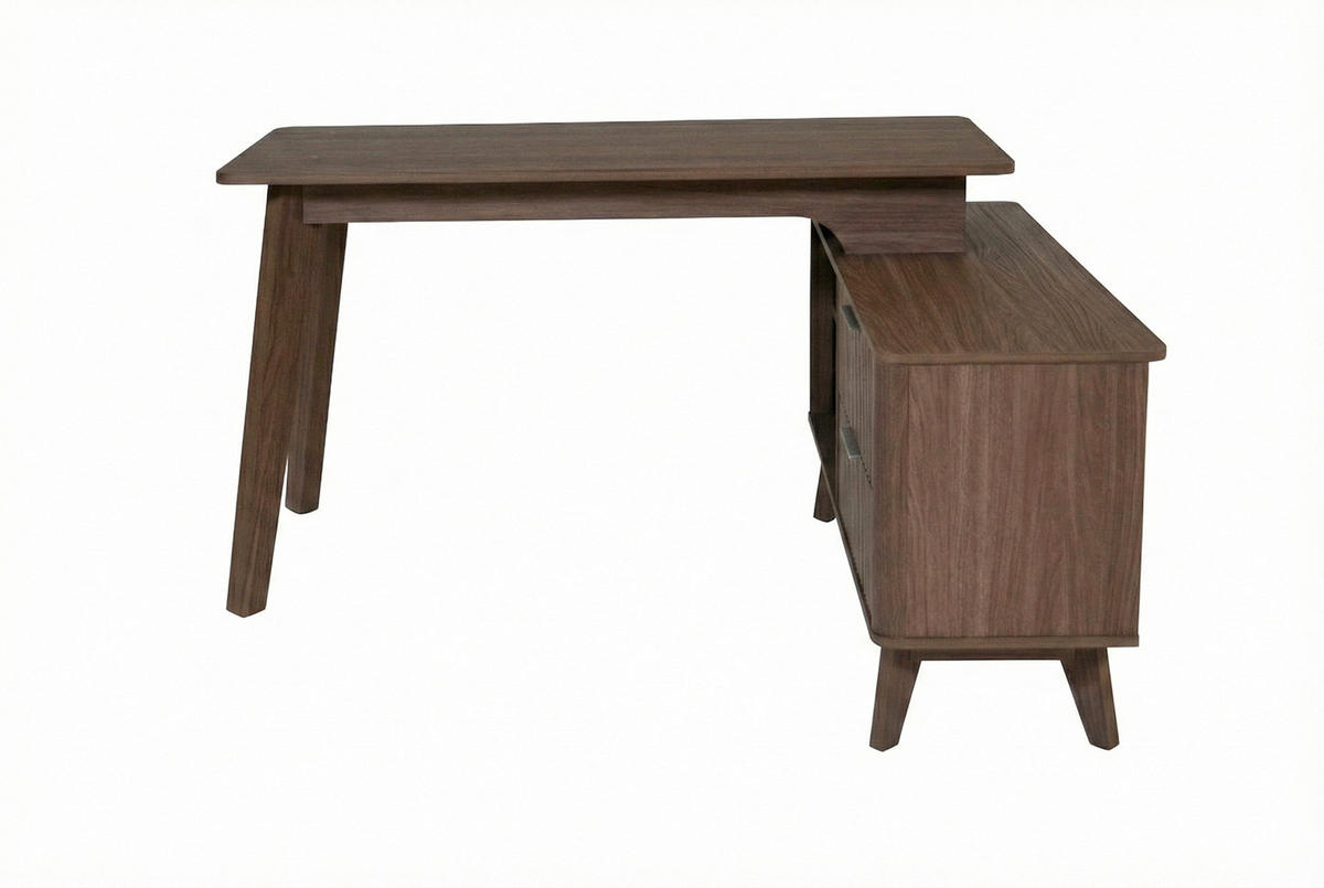 ECKSCHREIBTISCH 148/120/76,20 cm Walnussfarben Kabeldurchlass, Stauraum, seitenverkehrt montierbar  - Silberfarben/Walnussfarben, MODERN, Holzwerkstoff/Metall (148/120/76,20cm) - MID.YOU