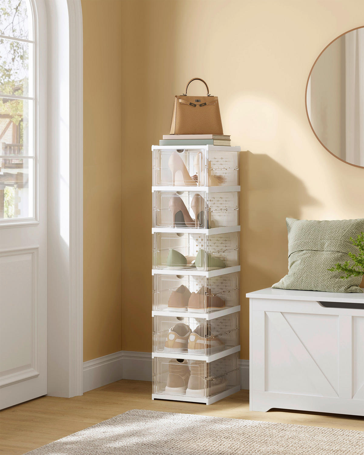 REGÁL NA BOTY, bílá, průhledné, 25,5/105/35,5 cm - bílá/průhledné, Basics, plast (25,5/105/35,5cm)