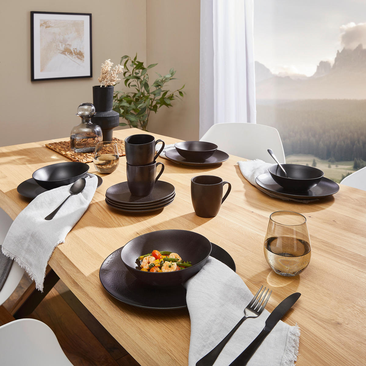 KOMBISERVICE Schwarz ETNA 16-teilig 4 Personen  - Schwarz, Design, Keramik - Van Well