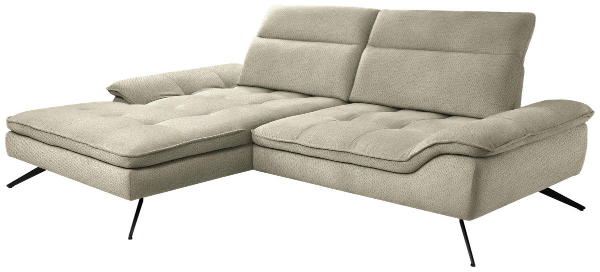ECKSOFA in Chenille Cappuccino  - Schwarz/Cappuccino, Design, Textil/Metall (179-202/288cm) - Stylife