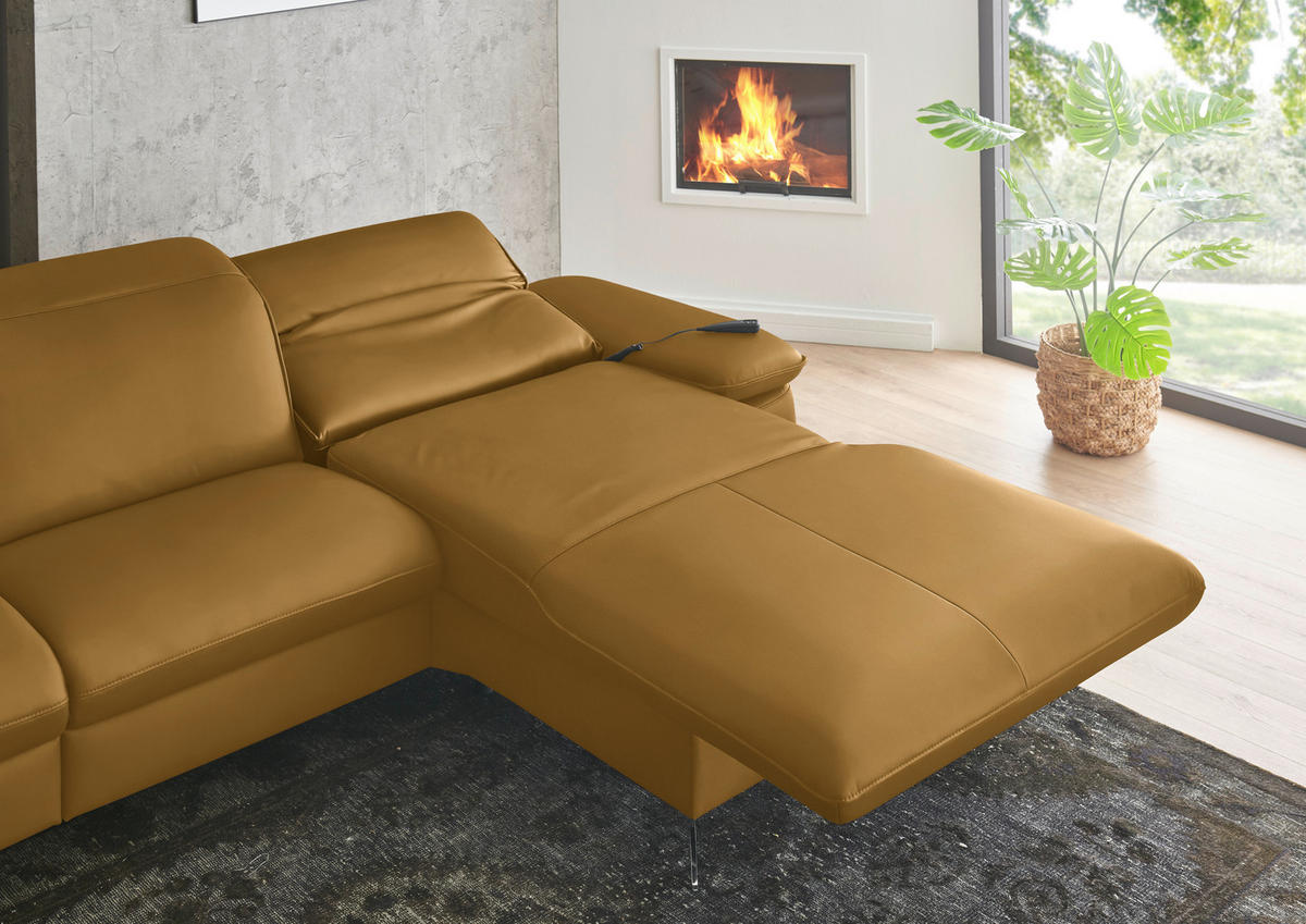 ECKSOFA  Echtleder Currygelb  - Currygelb/Schwarz, Design, Leder/Metall (307/169cm) - Beldomo Premium