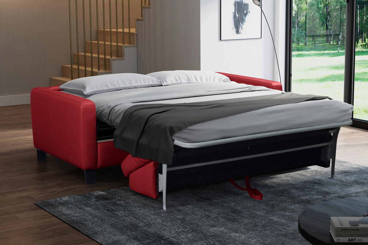 KANAPÉÁGY textil, bőr piros  - fekete/piros, Konventionell, bőr/textil (190/87/100cm) - Celina Home
