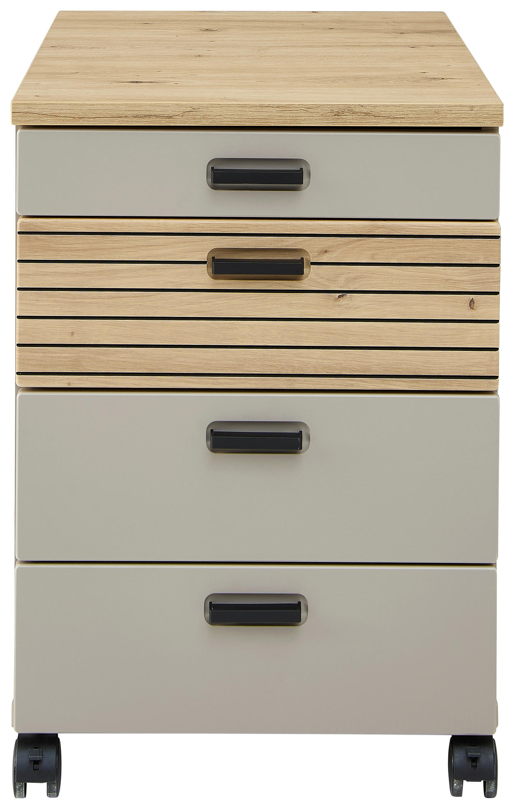 ROLLCONTAINER Grau, Eiche Artisan  - Schwarz/Eiche Artisan, KONVENTIONELL, Holzwerkstoff/Kunststoff (45/66/55cm) - Stylife