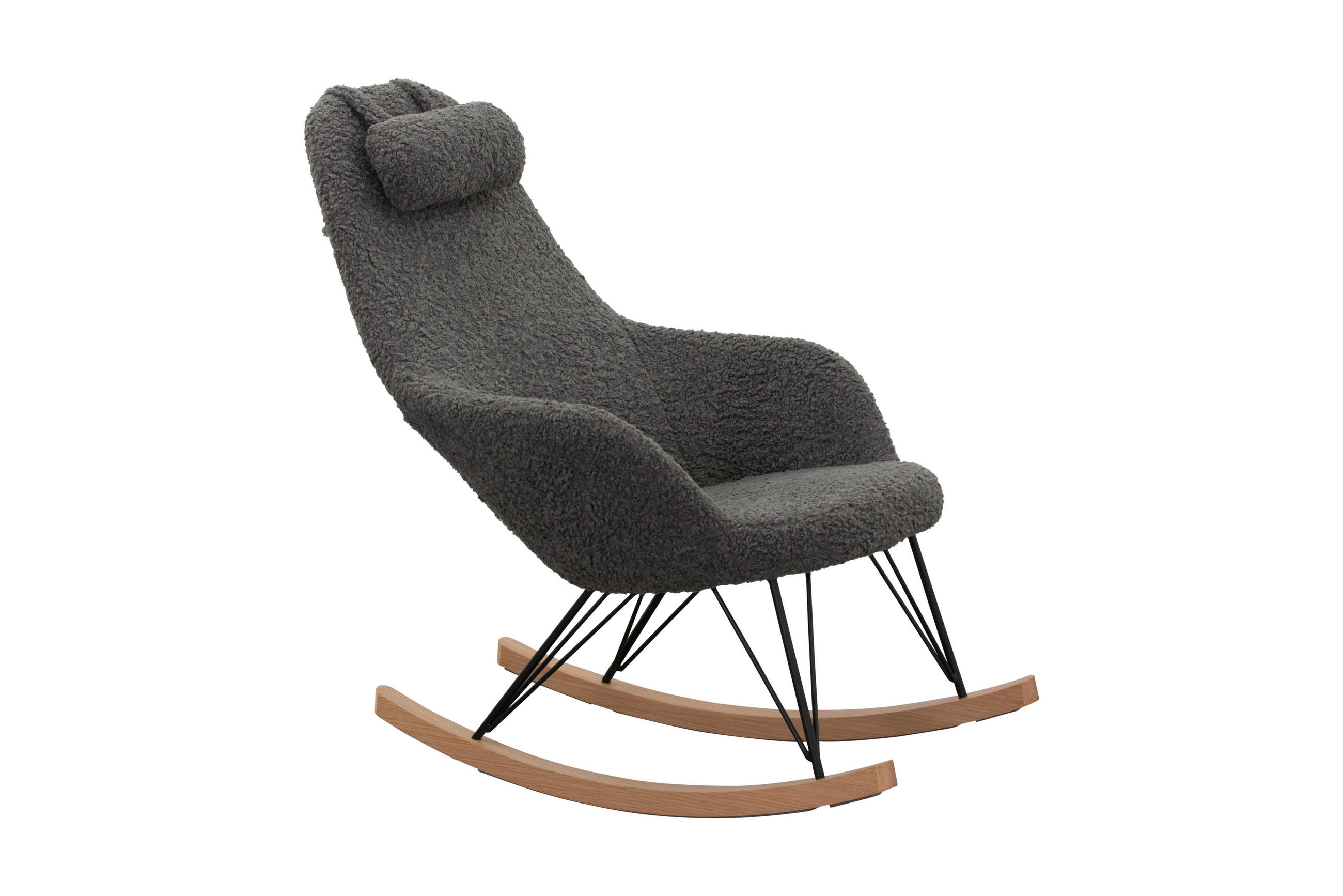 SCHAUKELSTUHL in Teddystoff Grau  - Eichefarben/Schwarz, MODERN, Holz/Textil (67/107/105cm) - Livetastic