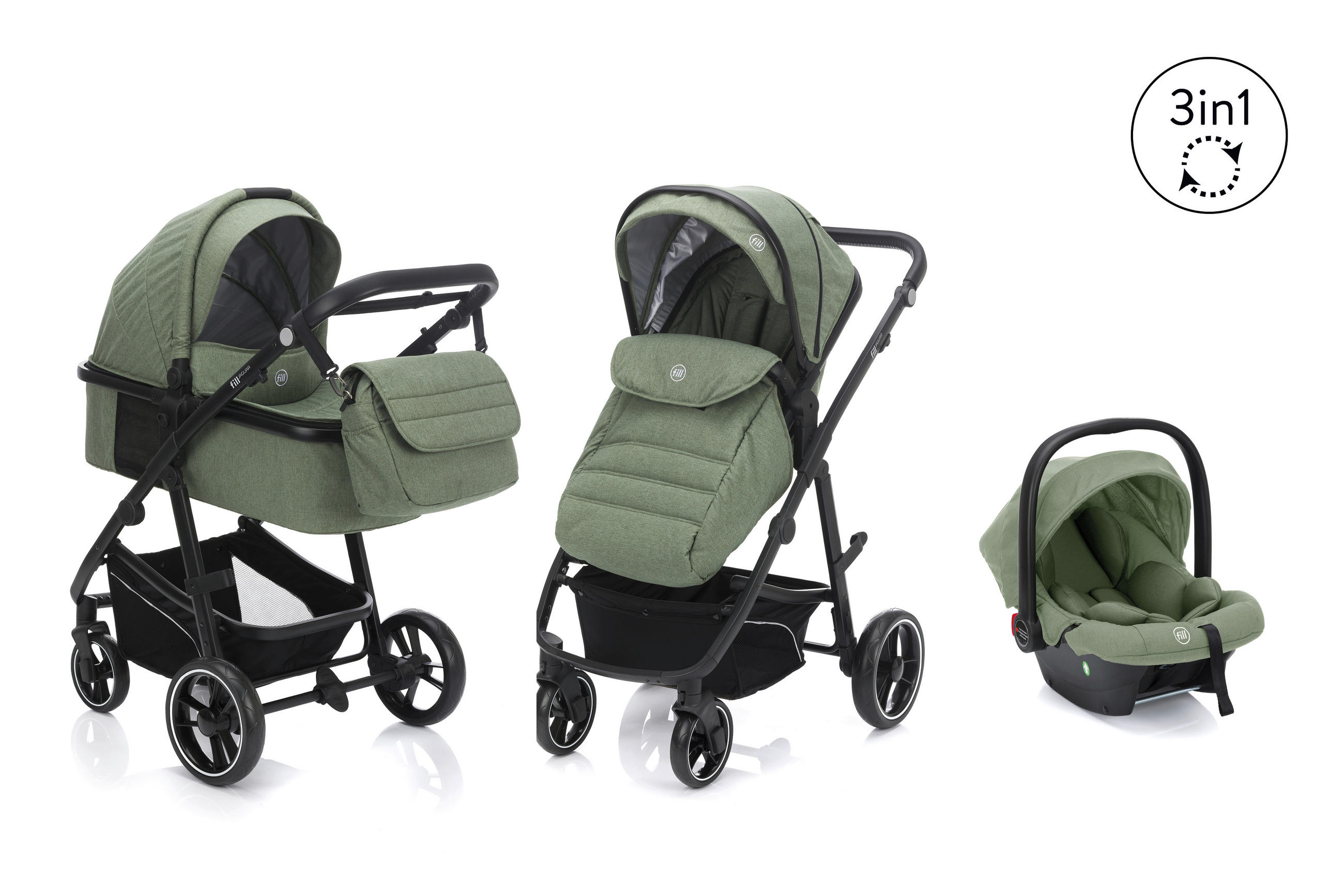 SET DJEČJIH KOLICA JAGUAR - zelena/crna, Basics, tekstil/metal (50/45/85cm) - Fillikid