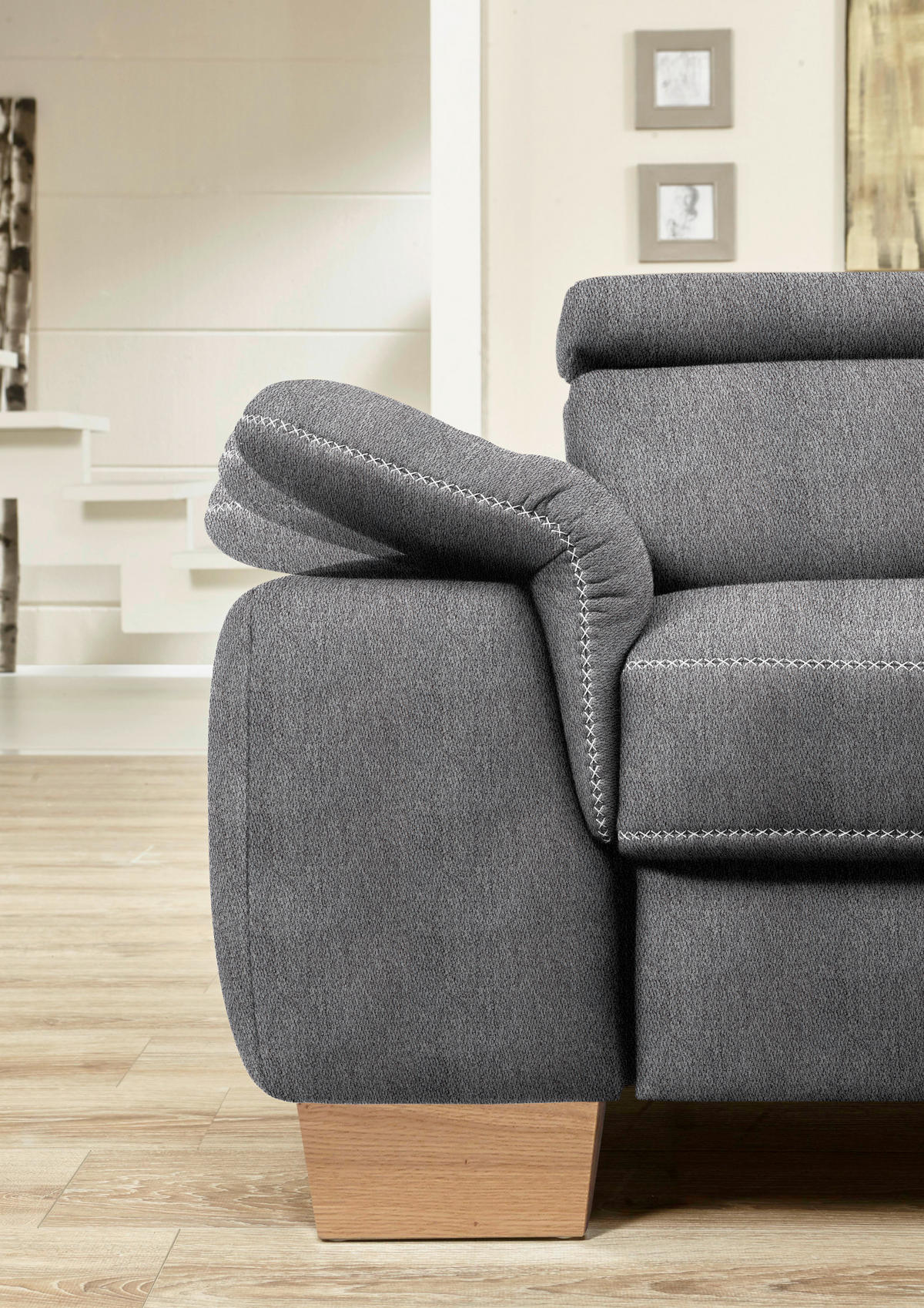 ECKSOFA in Mikrofaser Grau  226/273 cm  - Eichefarben/Beige, Natur, Holz/Textil (226/273cm) - Beldomo System