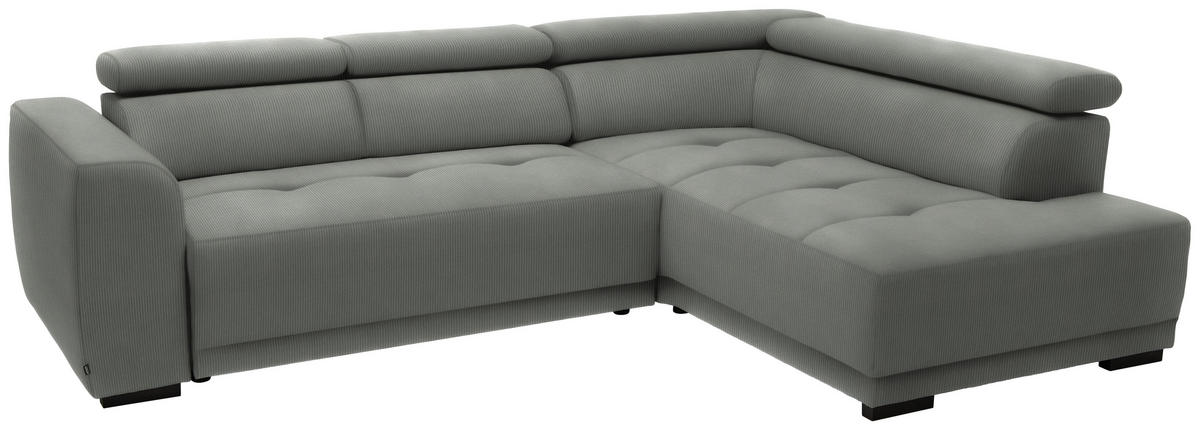 ECKSOFA in Feincord Grau  - Schwarz/Grau, Design, Kunststoff/Textil (284/205cm) - MID.YOU