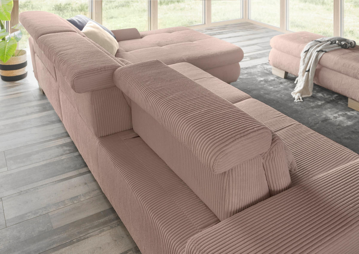 ECKSOFA Rosa Cord  - Eiche Bianco/Rosa, KONVENTIONELL, Holz/Textil (307/195cm) - SetOne by Musterring