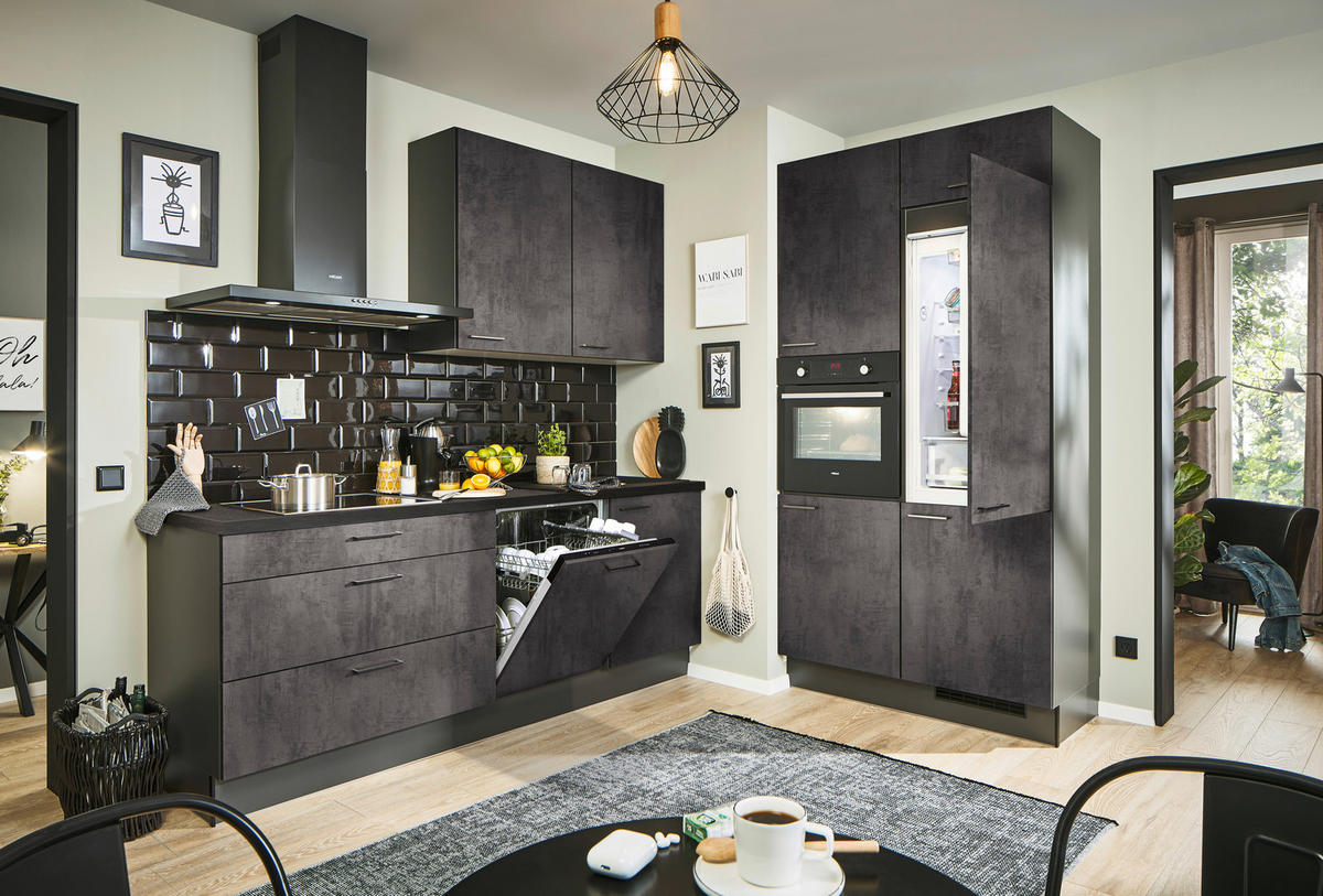 ECKKÜCHE 220/120 cm  in Graphitfarben, Schwarz  - Chromfarben/Schwarz, Design, Holzwerkstoff/Metall (220/120cm) - Xora