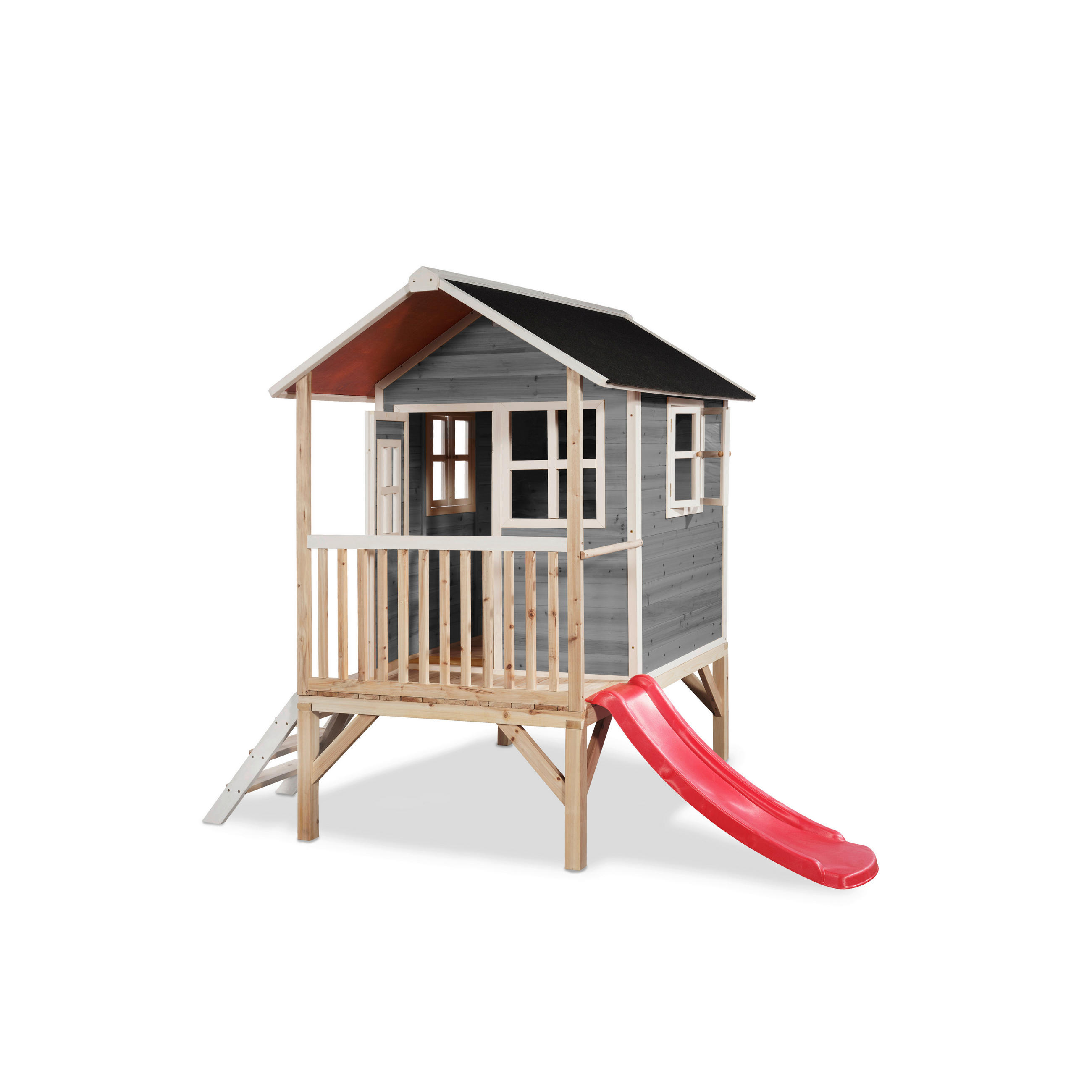 SPIELHAUS - Rot/Grau, KONVENTIONELL, Holz (269/190/215cm) - EXIT Toys
