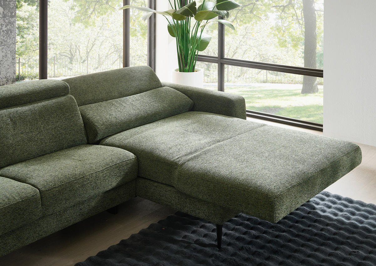 ECKSOFA Grün Chenille  - Schwarz/Grün, KONVENTIONELL, Textil/Metall (300/177cm) - Valdera