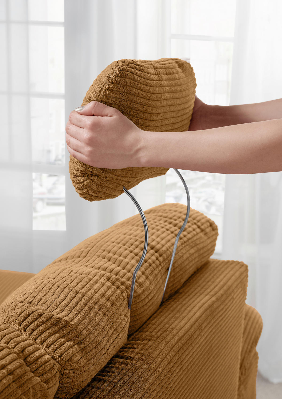 WOHNLANDSCHAFT in Cord Goldfarben  - Goldfarben/Naturfarben, Modern, Holz/Textil (206/338-352/176cm) - Livetastic