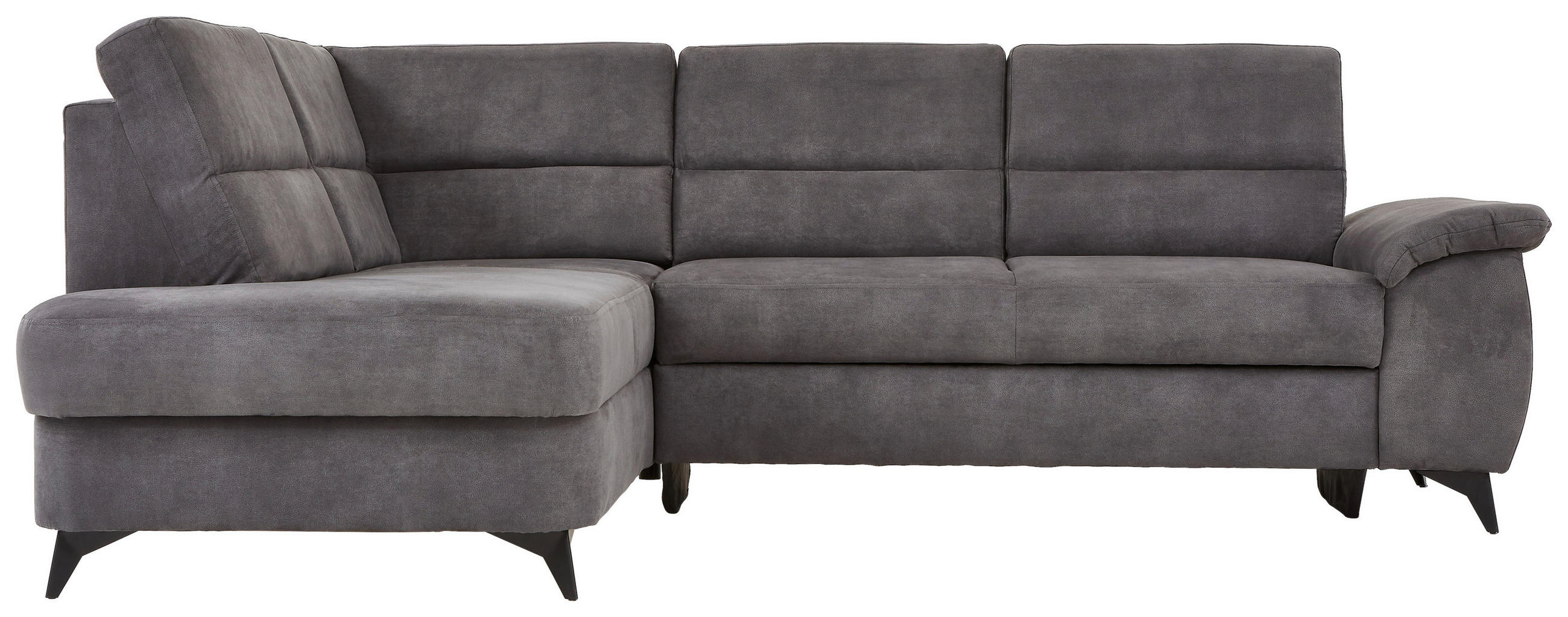 Wohnlandschaft inkl.Funktionen Dunkelgrau Lederlook - Dunkelgrau/Schwarz, KONVENTIONELL, Textil/Metall (194/257cm) - Cantus