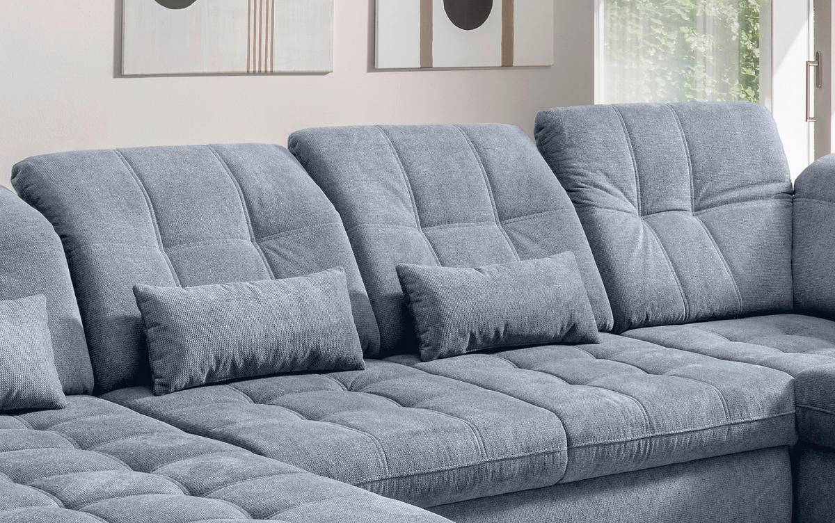 WOHNLANDSCHAFT in Chenille Hellblau  - Schwarz/Hellblau, Modern, Textil/Metall (184/387/252cm) - Livetastic
