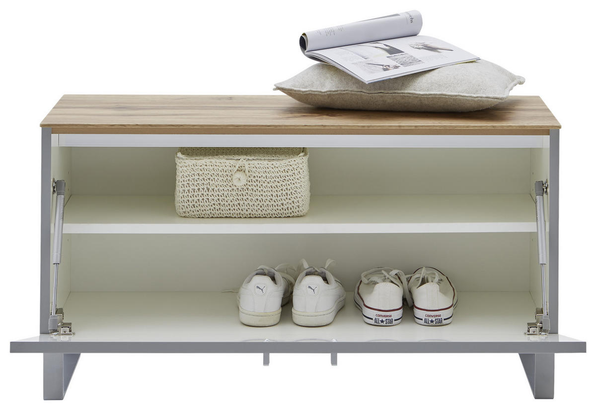 GARDEROBENBANK  in 93/49/36 cm  - Eichefarben/Alufarben, Design, Holz/Metall (93/49/36cm) - Dieter Knoll