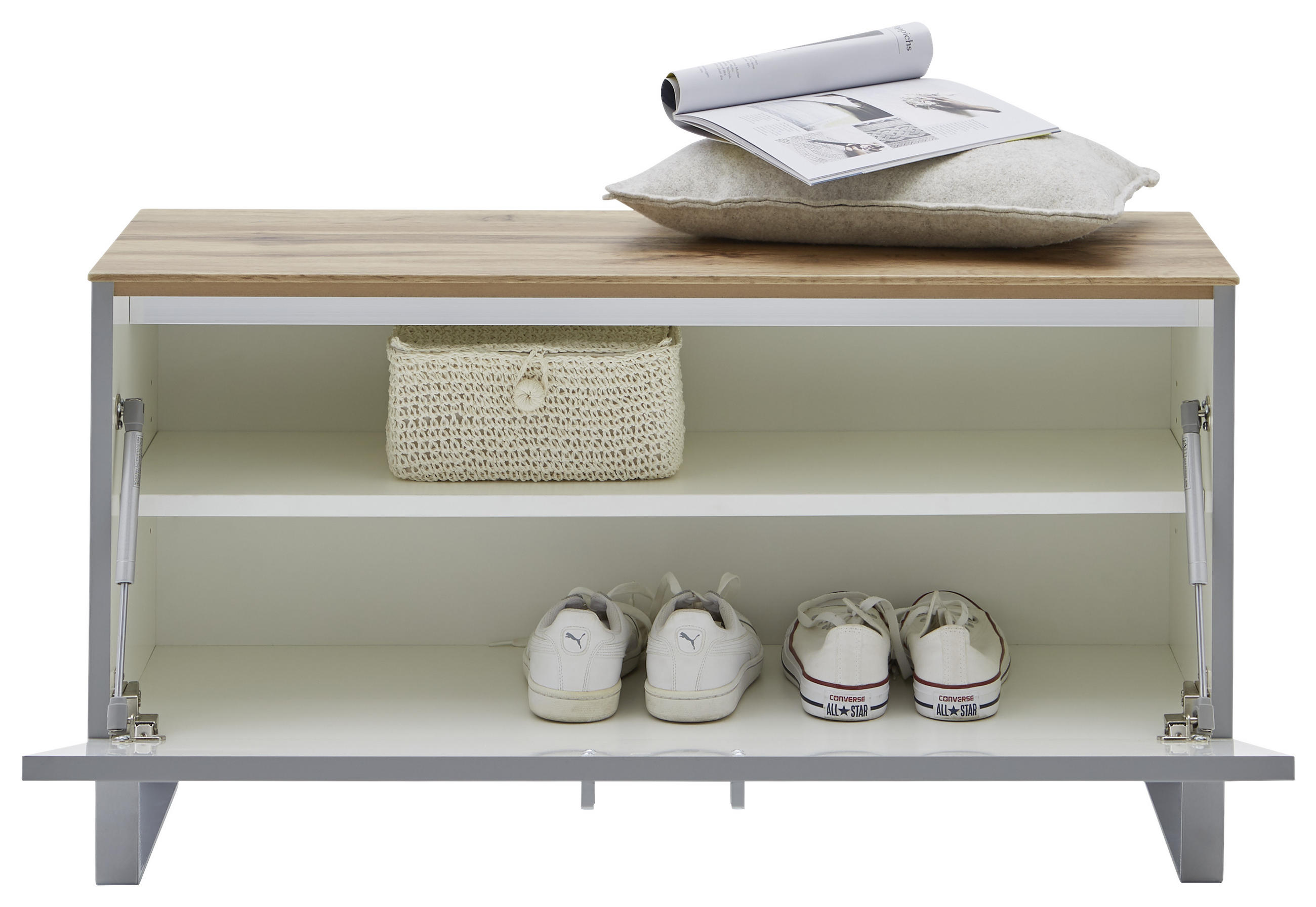 Thumbnail - Dieter Knoll Garderobenbank, Grau, Eiche, Metall, Eiche, furniert, 93x49x36 cm, erweiterbar, Garderobe, Garderobenbänke,...
