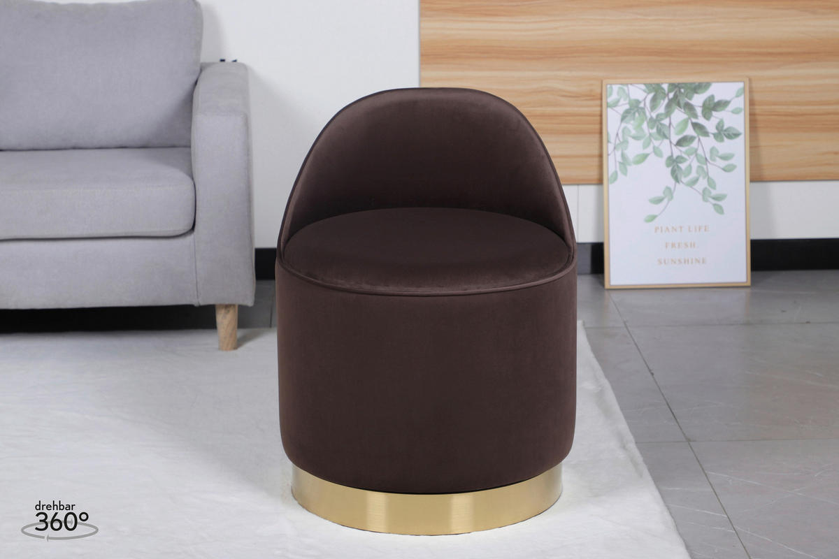 DREHHOCKER Samt Braun  - Goldfarben/Braun, Design, Textil/Metall (52/68cm) - Kayoom