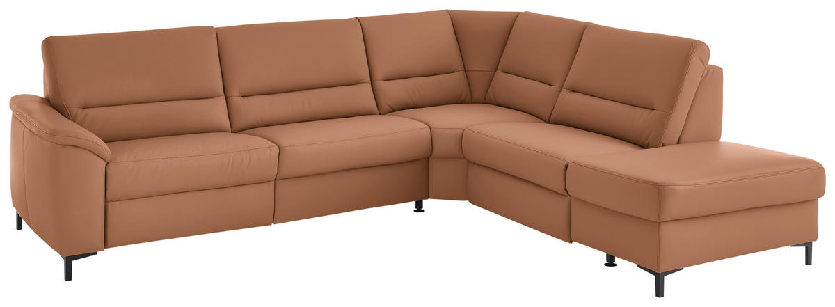 ECKSOFA  in Echtleder Cognac  290/249 cm  - Cognac/Schwarz, KONVENTIONELL, Leder/Metall (290/249cm) - Beldomo Premium
