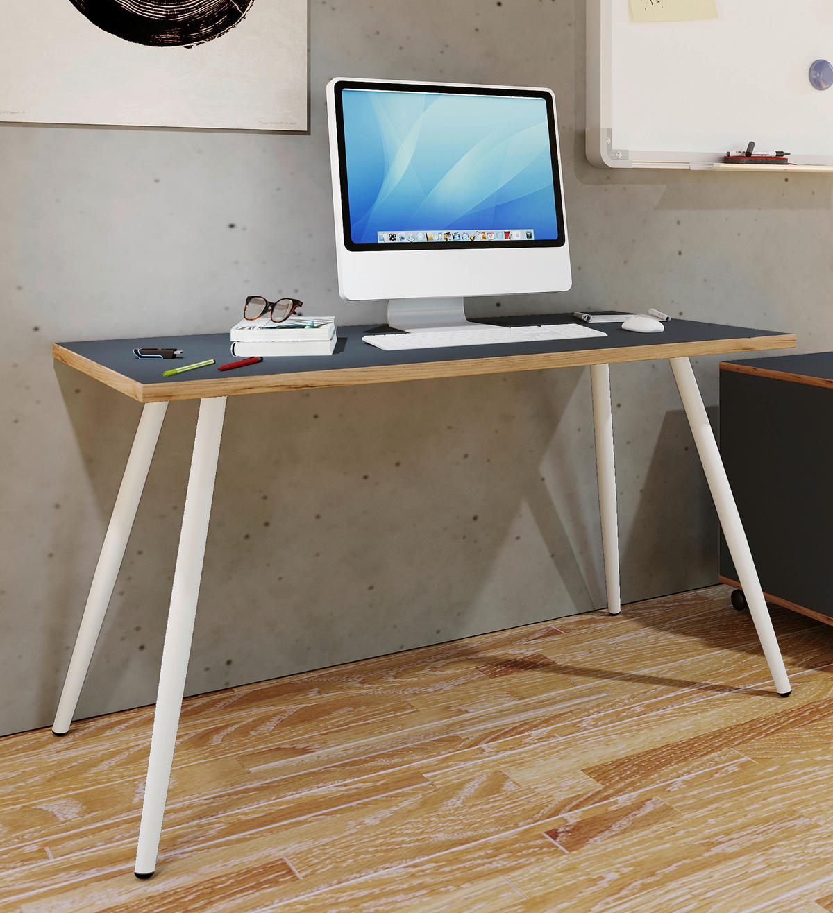 SKRIVBORD 110/80/70 cm  i antracit, honungsek  - vit/honungsek, Design, metall/trämaterial (110/80/70cm) - MID.YOU