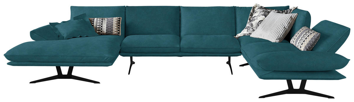 WOHNLANDSCHAFT Formia in Echtleder Petrol  - Petrol/Schwarz, Natur, Leder/Metall (155/359/217cm) - Dieter Knoll