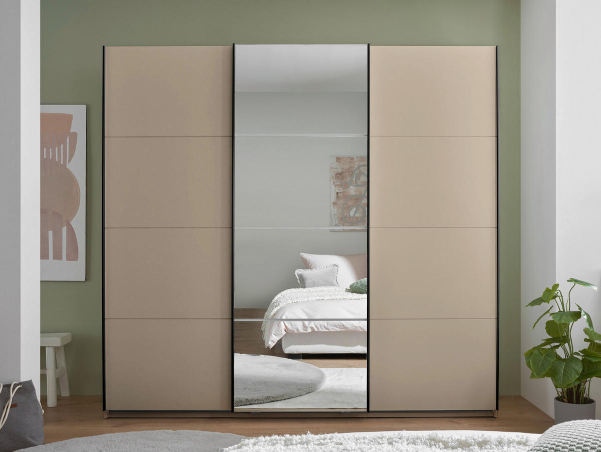 SCHWEBETÜRENSCHRANK  in Kaschmir  - Kaschmir/Schwarz, KONVENTIONELL, Glas/Holzwerkstoff (215/204/63cm) - Carryhome