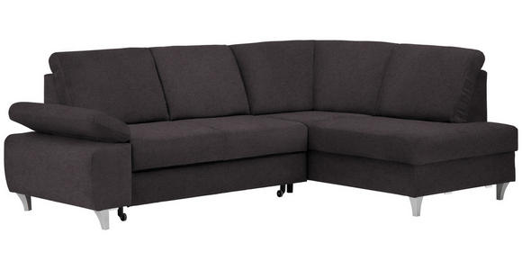 ECKSOFA in Flachgewebe Graubraun  - Graubraun/Silberfarben, KONVENTIONELL, Holz/Textil (255/186cm) - Cantus