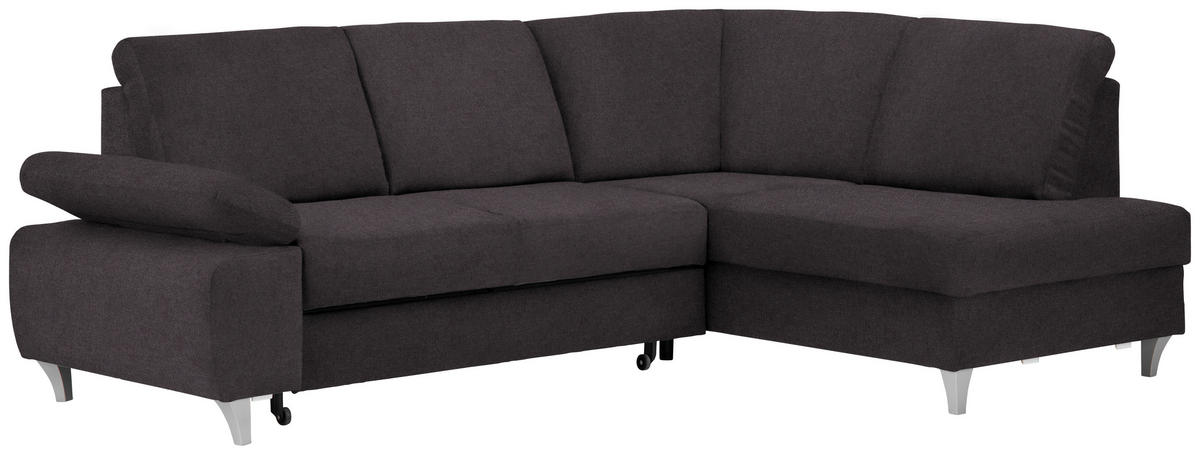 ECKSOFA in Flachgewebe Graubraun  - Graubraun/Silberfarben, Konventionell, Holz/Textil (255/186cm) - Cantus