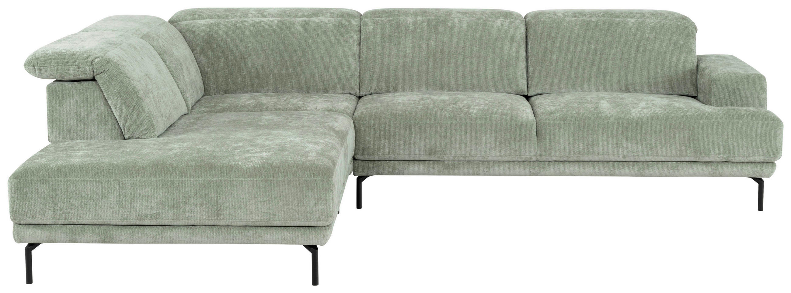 ECKSOFA Mintgrün Chenille Kopfteilverstellung, Sitztiefenverstellung  - Schwarz/Mintgrün, Design, Textil/Metall (243/307cm) - Xora