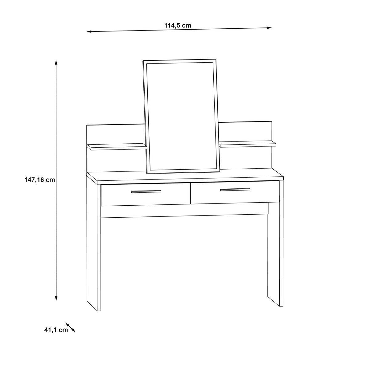Măsuță De Machiaj, culoare lemn stejar  - gri închis/culoare lemn stejar, Lifestyle, metal/material pe bază de lemn (114,5/147,1/41,3cm) - Ti'me