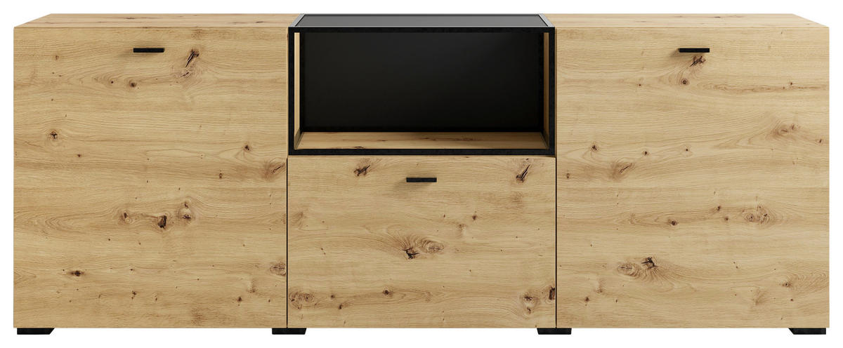 SIDEBOARD  in 200/75,5/37,5 cm  - Schwarz/Eiche Artisan, Design, Holzwerkstoff/Kunststoff (200/75,5/37,5cm) - MID.YOU