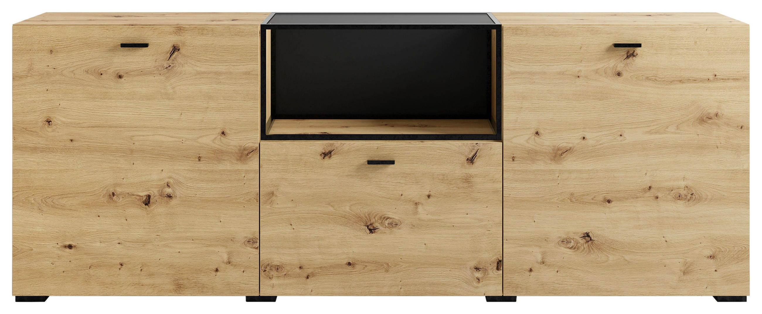 Mid.you Sideboard Schwarz, Eiche Artisan 200x75.5x37.5 cm