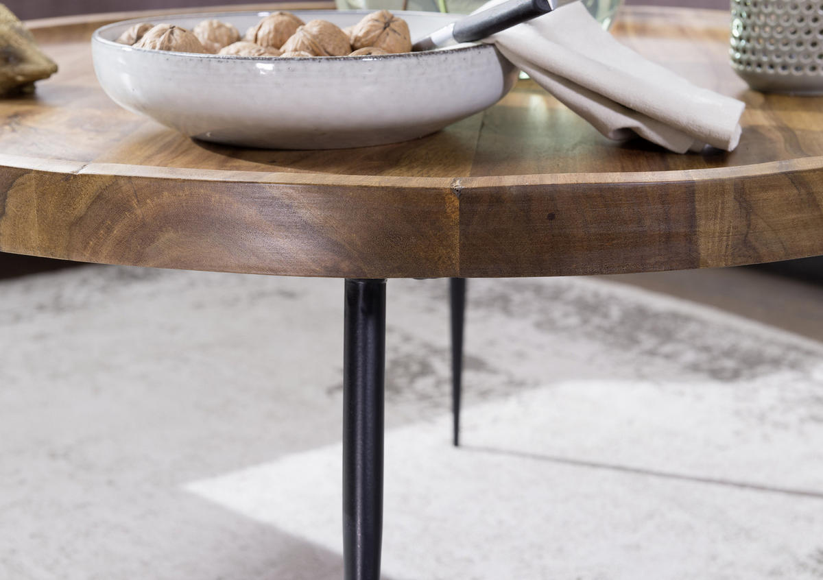 COUCHTISCH Sheesham massiv 75/75/39 cm rund Sheeshamfarben  - Sheeshamfarben/Schwarz, Design, Holz/Metall (75/75/39cm) - MID.YOU