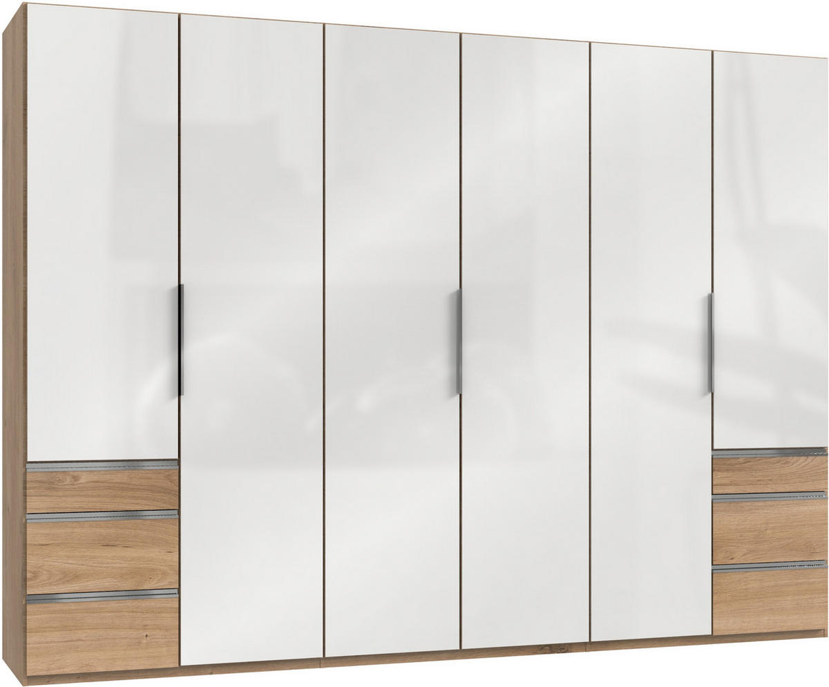 DREHTÜRENSCHRANK in Weiss, Eichefarben  - Chromfarben/Weiss, Modern, Glas/Holzwerkstoff (300/216/58cm) - MID.YOU