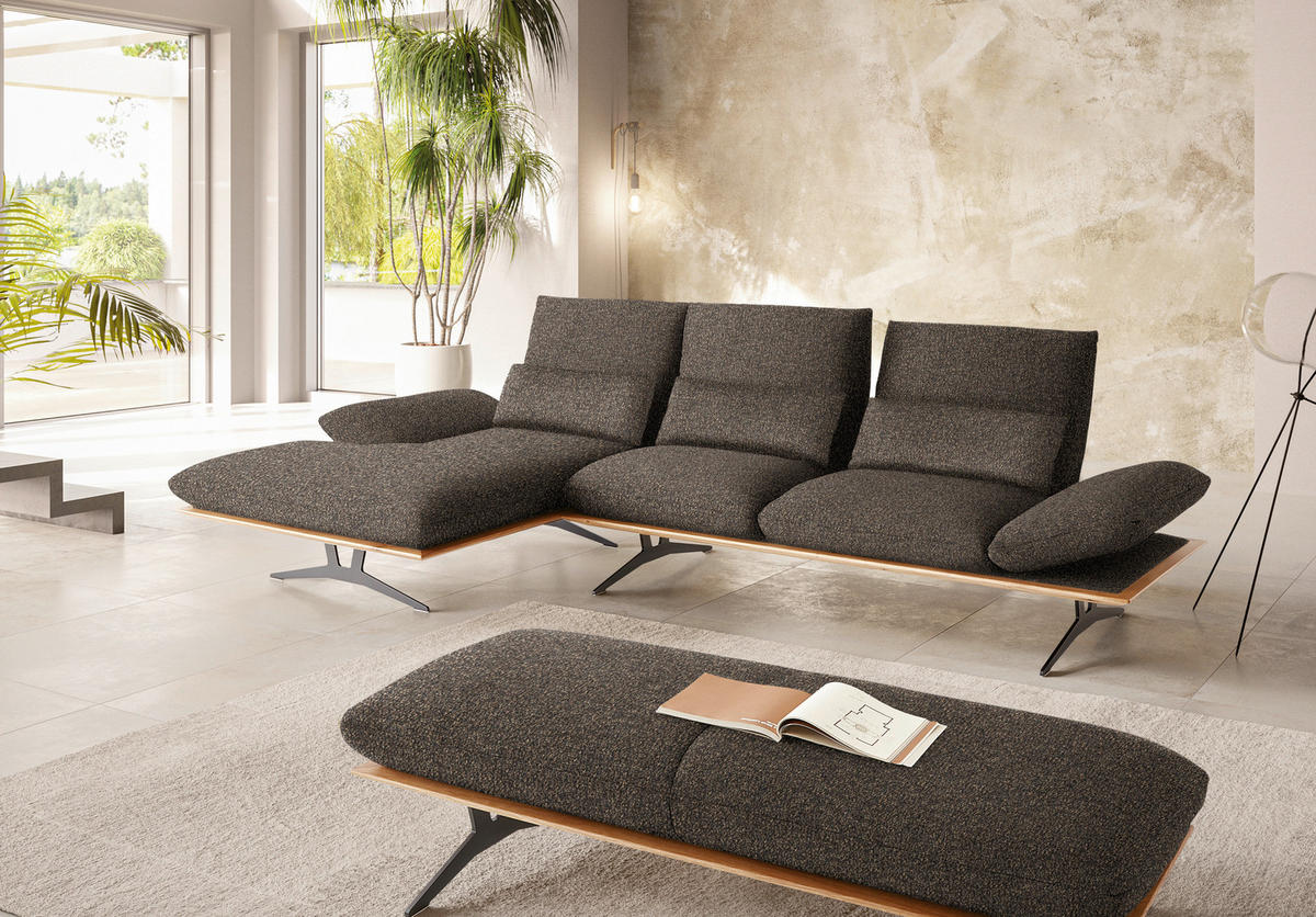 ECKSOFA in Flachgewebe Dunkelbraun  - Dunkelbraun/Schwarz, Design, Holz/Textil (159/314cm) - Dieter Knoll