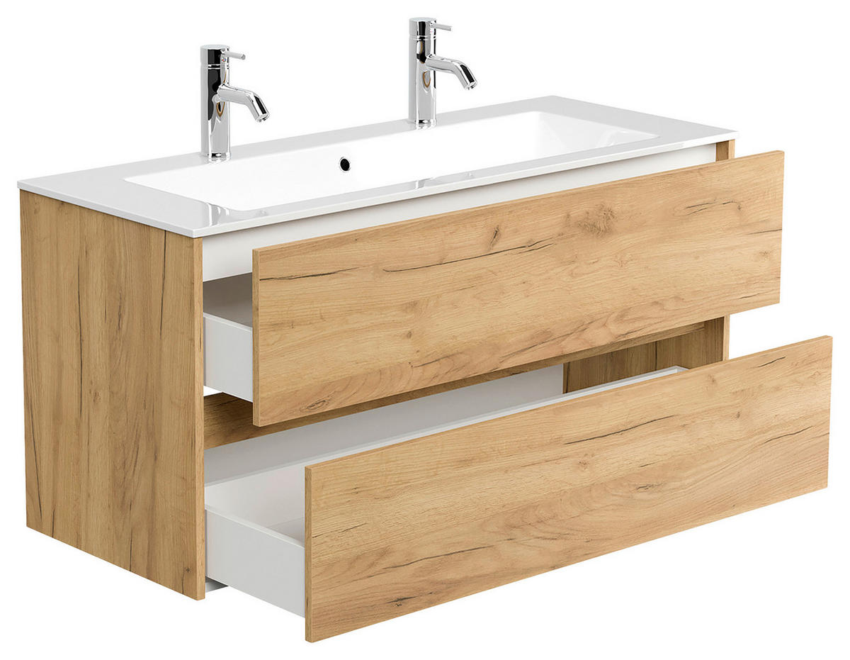 WASCHTISCHKOMBI  - Eichefarben/Weiß, MODERN, Holzwerkstoff/Stein (120/58,5/46,5cm) - MID.YOU