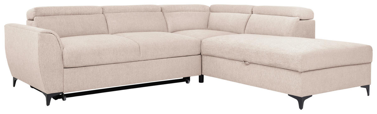 ECKSOFA Creme Velours  - Creme/Schwarz, KONVENTIONELL, Textil/Metall (255/217cm) - Carryhome