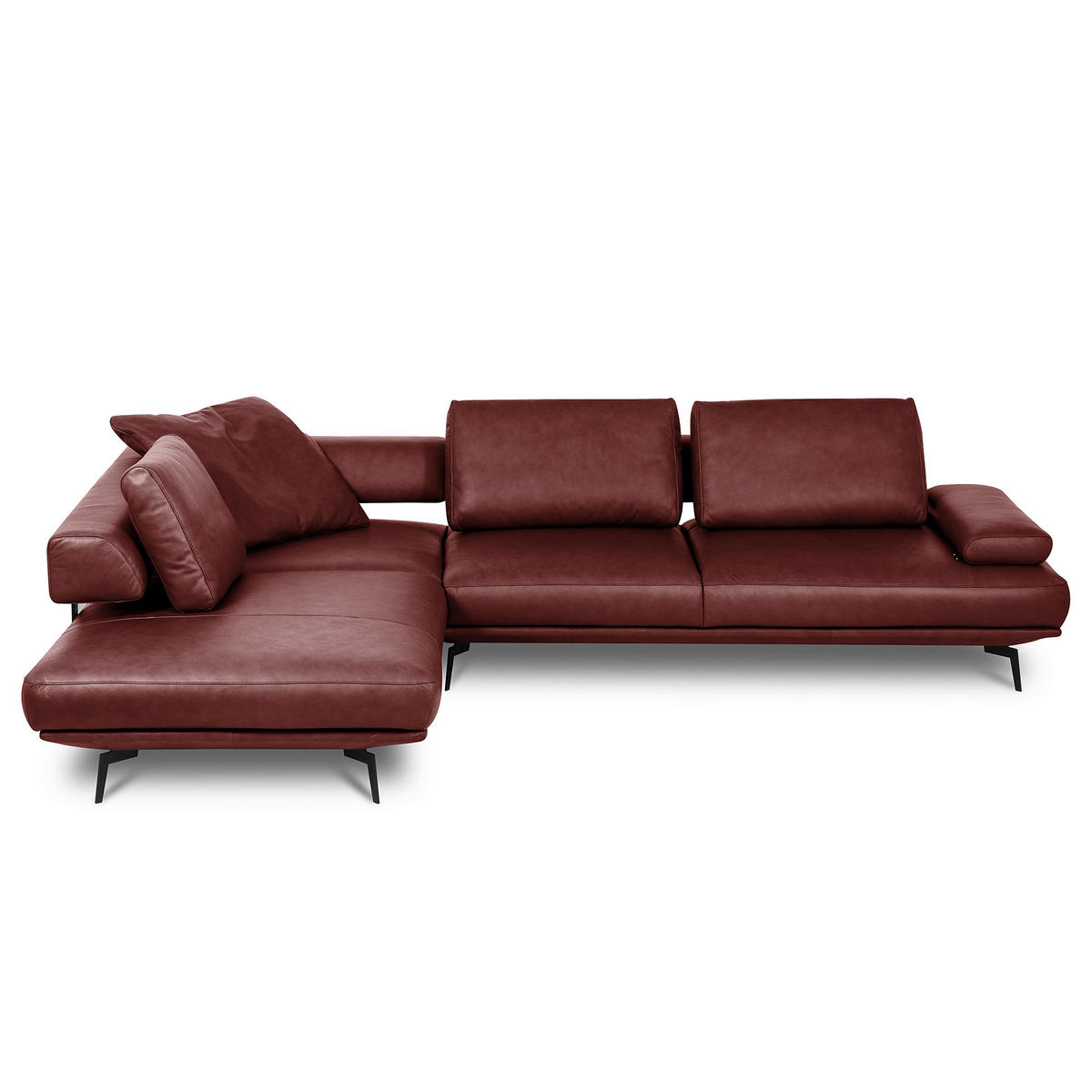ECKSOFA Rot Echtleder  - Rot/Schwarz, Design, Leder/Metall (237/306cm) - Livetastic