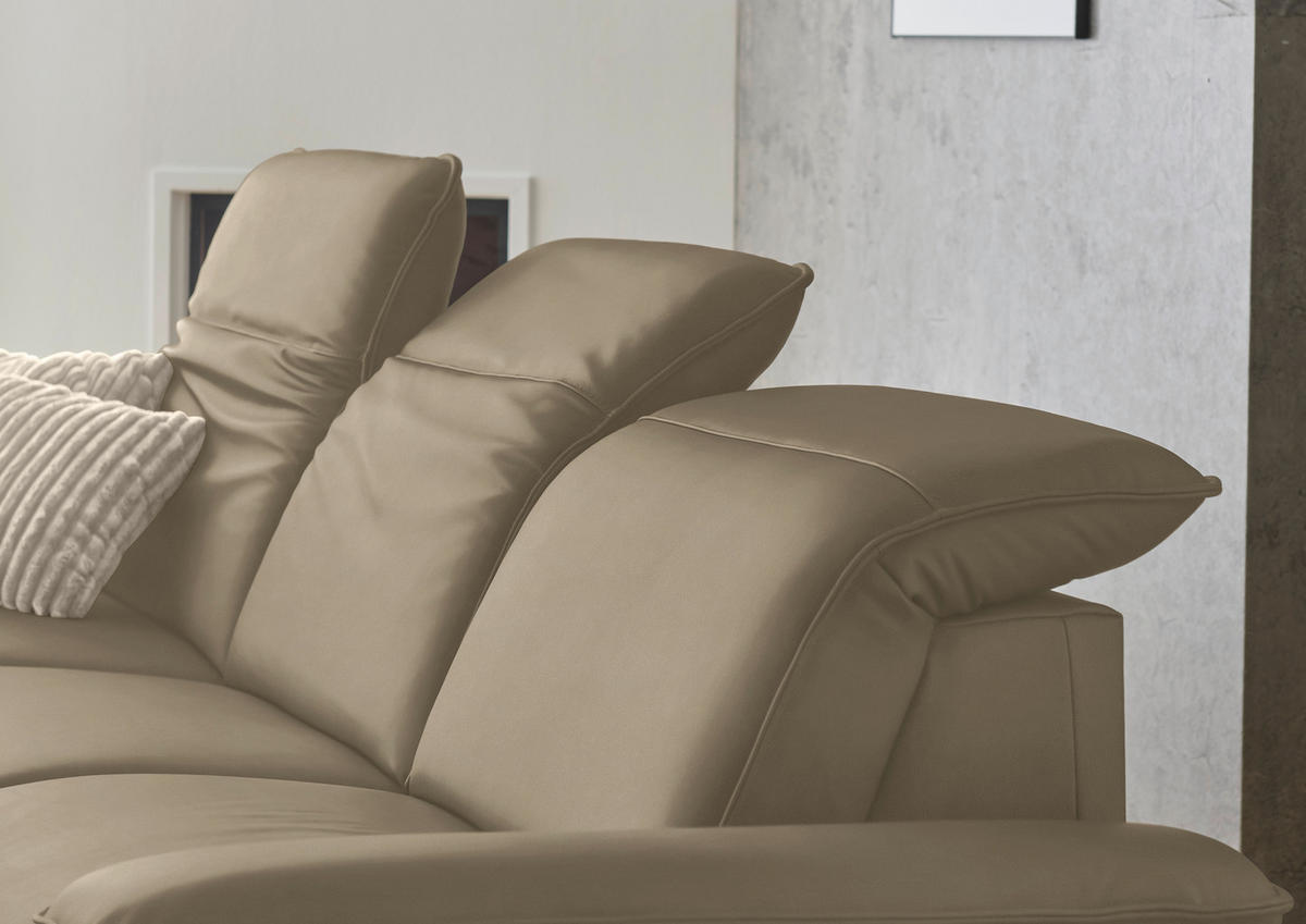ECKSOFA  Echtleder Schlammfarben  - Schlammfarben/Schwarz, Design, Leder/Metall (169/307cm) - Beldomo Premium