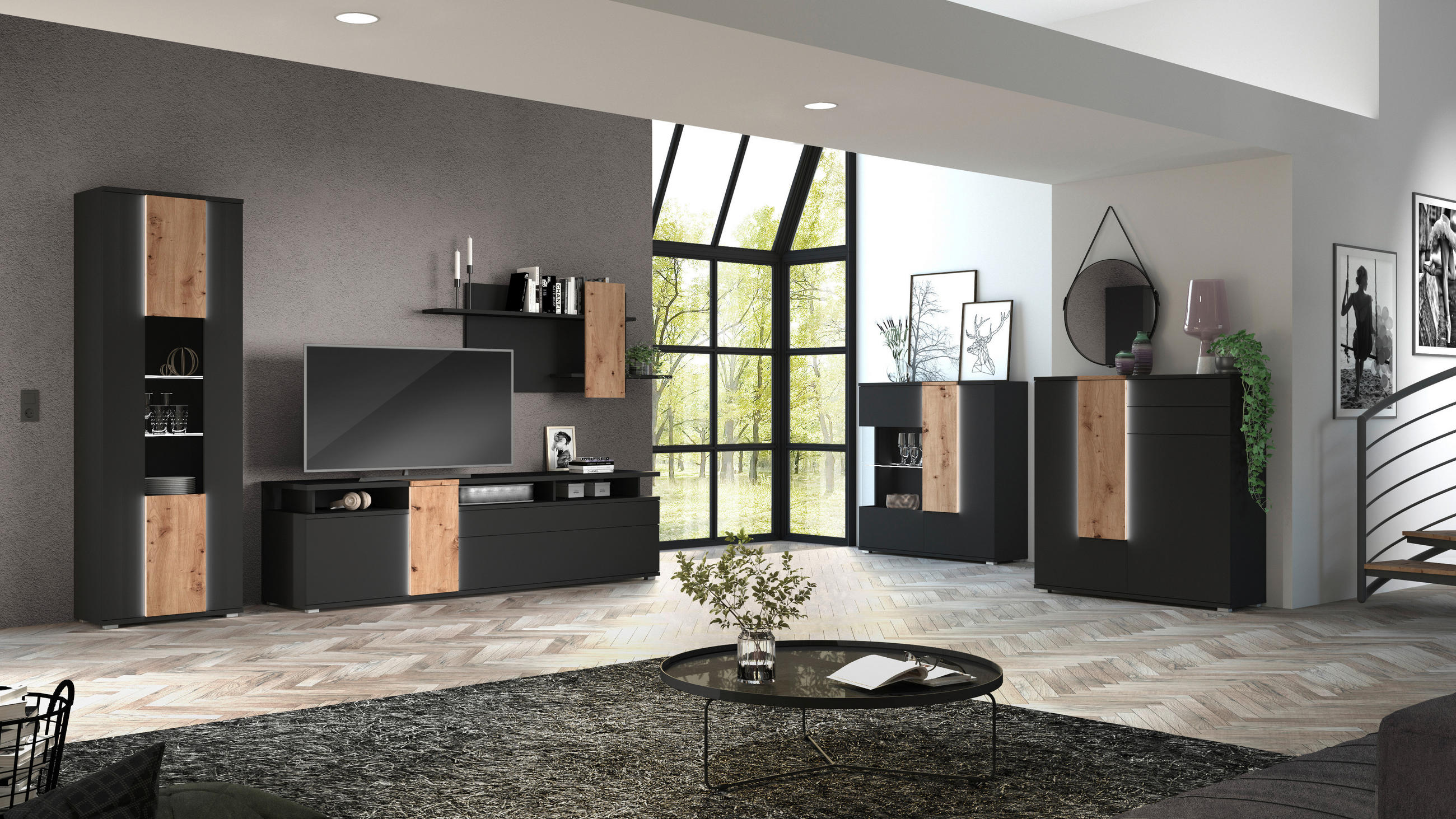HIGHBOARD  in 120/121/39 cm  - Silberfarben/Schwarz, Design, Glas/Holzwerkstoff (120/121/39cm) - Livetastic