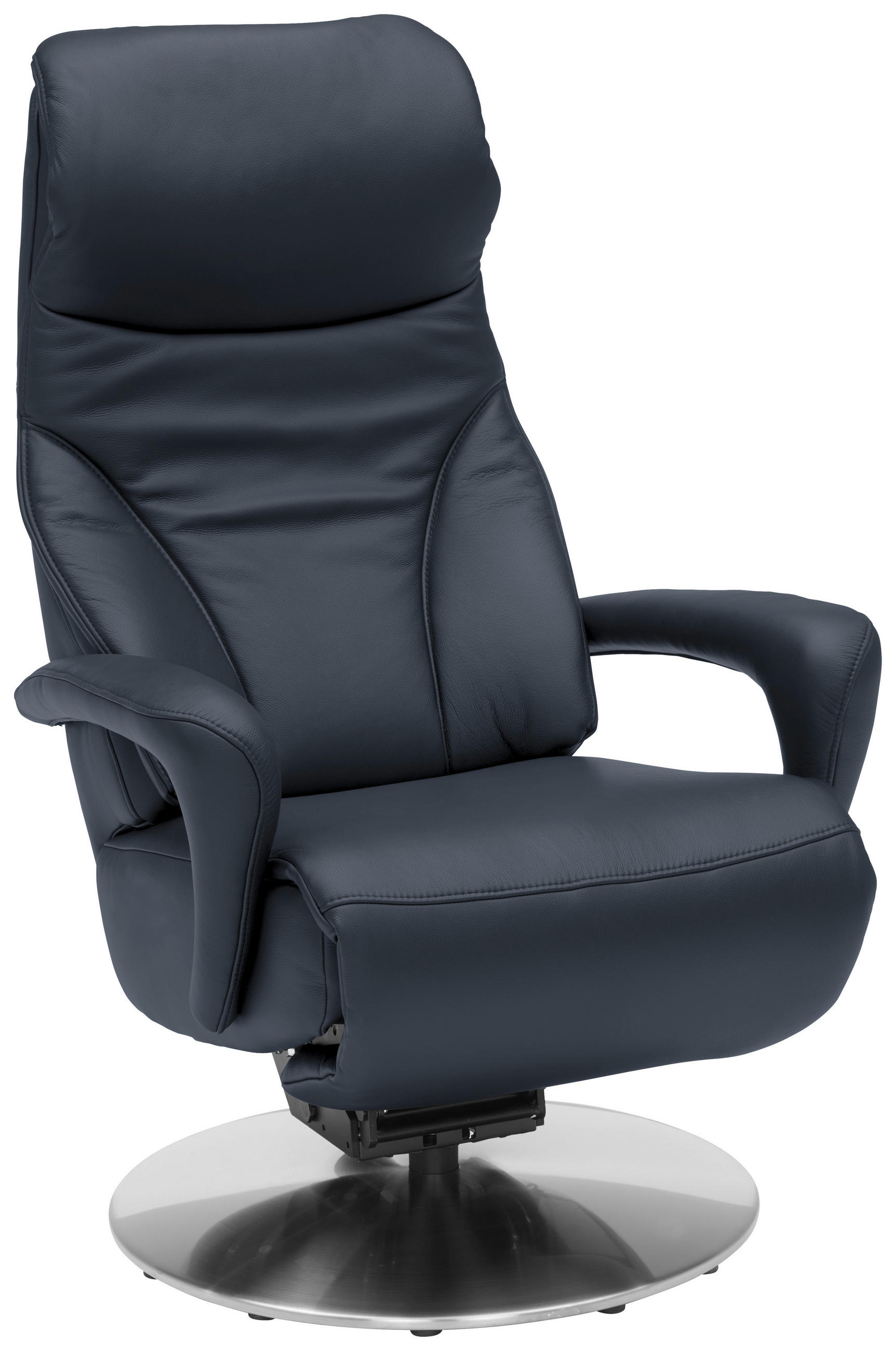 RELAXSESSEL Echtleder Nackenstütze, Relaxfunktion, Kopfteilverstellung, Fußteilverstellung    - Edelstahlfarben/Dunkelblau, Design, Leder/Metall (75/117/88cm) - Dieter Knoll
