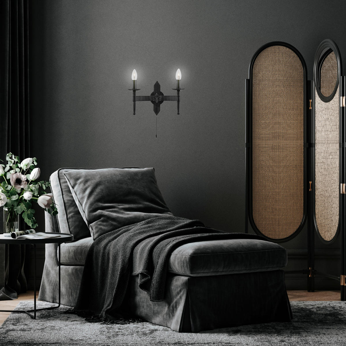 WANDLEUCHTE CARTWHEEL II 34/21,5 cm   - Schwarz, LIFESTYLE, Metall (34/21,5cm) - Searchlight