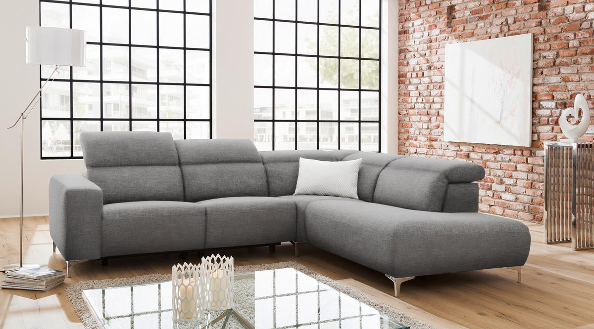 KUTNA GARNITURA tekstil  tamno siva   - tamno siva/boje kroma, Design, tekstil/metal (290/238cm) - Pure Home Lifestyle