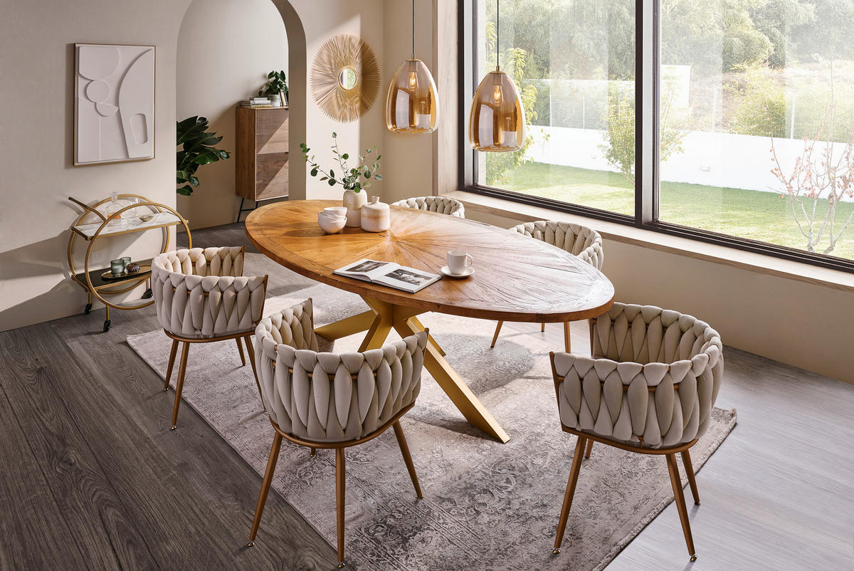 ESSTISCH Ulme massiv oval Ulmefarben, Goldfarben  - Ulmefarben/Goldfarben, LIFESTYLE, Holz/Metall (254/135/78cm) - Ambia Home