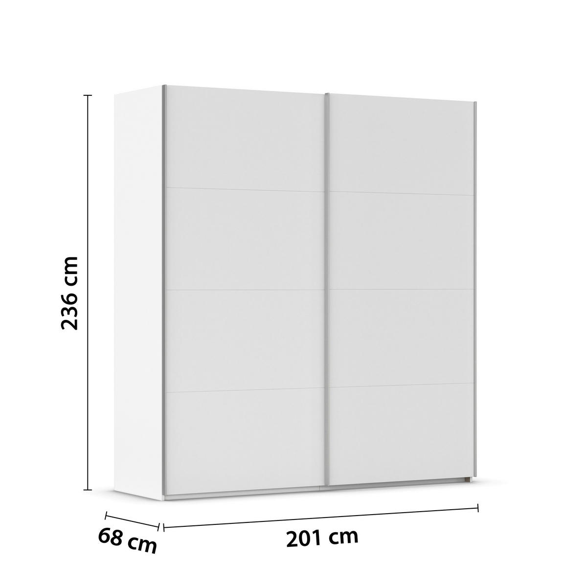 SCHWEBETÜRENSCHRANK 201/236/68 cm 2-türig Weiß  - Alufarben/Weiß, Basics, Holzwerkstoff/Metall (201/236/68cm) - Novel