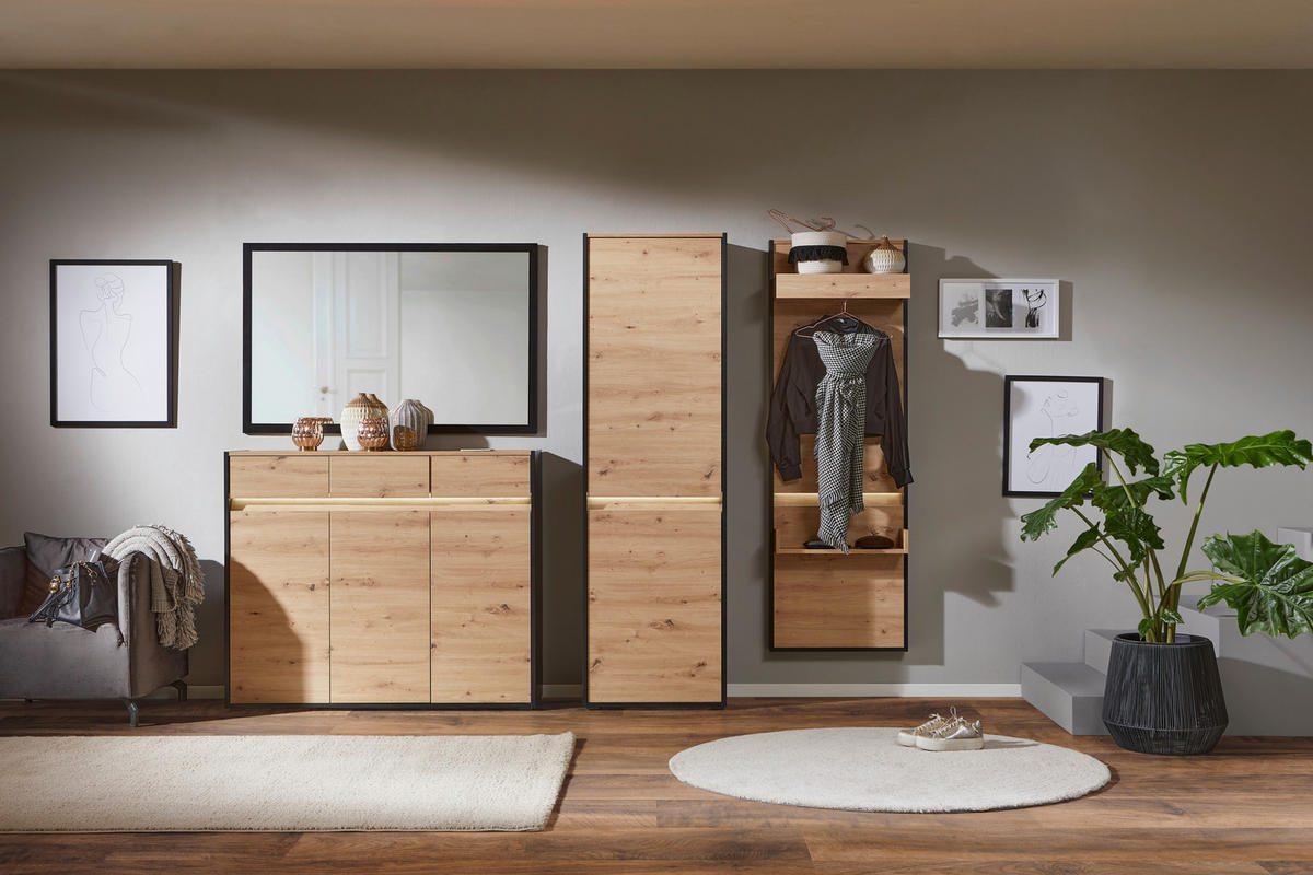 KOMMODE WELCOME  in 130,5/109/38 cm  - Schwarz/Eiche Artisan, MODERN, Holzwerkstoff/Kunststoff (130,5/109/38cm) - Boxxx