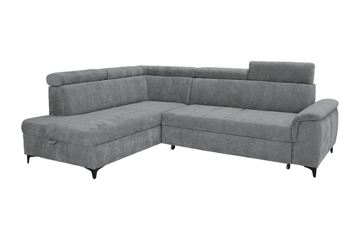 ECKSOFA Dunkelgrau Chenille Bettkasten, Schlaffunktion, Rücken echt, Kopfteilverstellung, Liegefläche im Originalstoff  - Dunkelgrau/Schwarz, KONVENTIONELL, Textil/Metall (206/265cm) - Carryhome