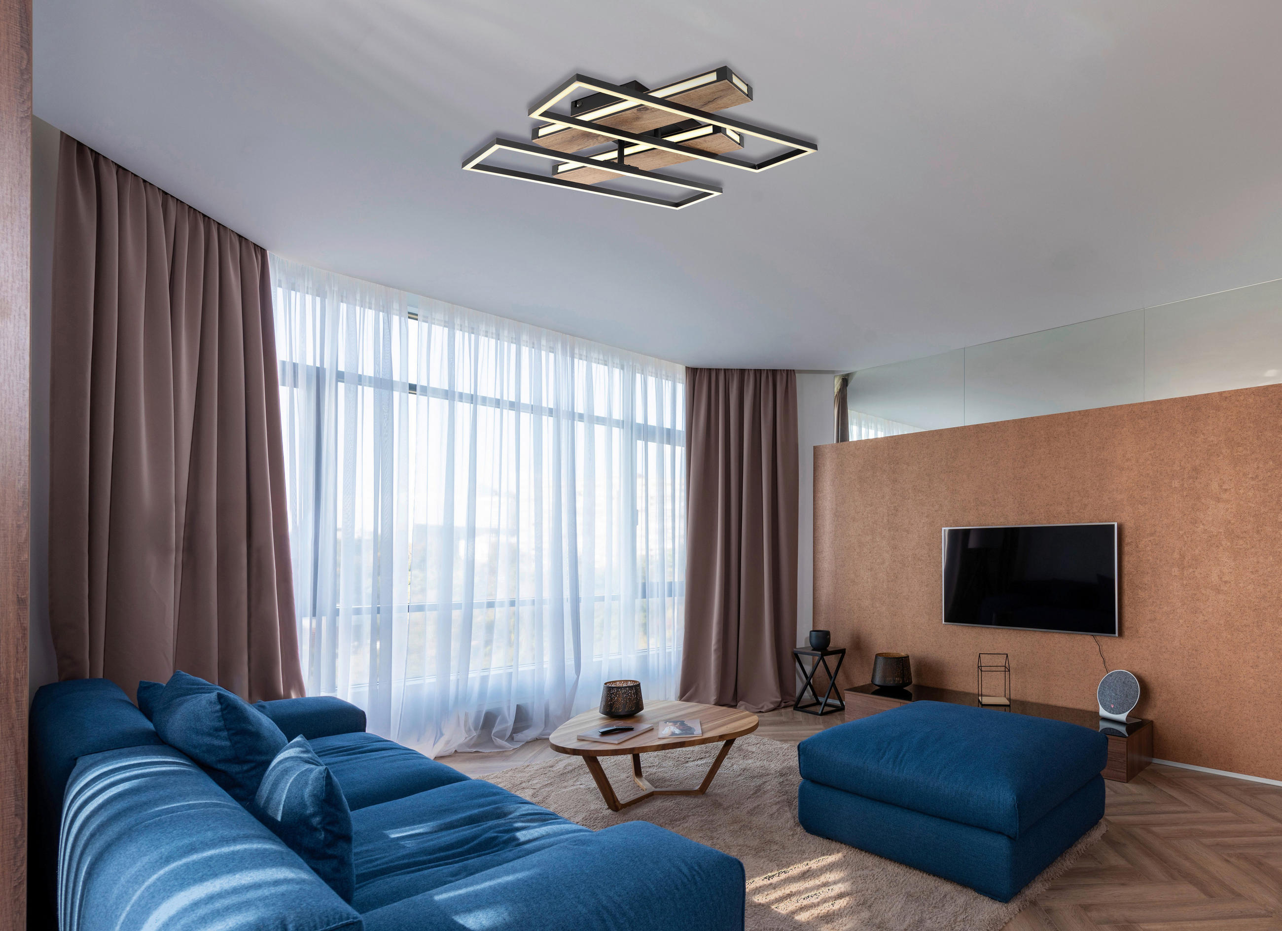 LED-DECKENLEUCHTE 48 W    60/52/10 cm  - Dunkelbraun/Opal, Design, Holzwerkstoff/Kunststoff (60/52/10cm) - Globo