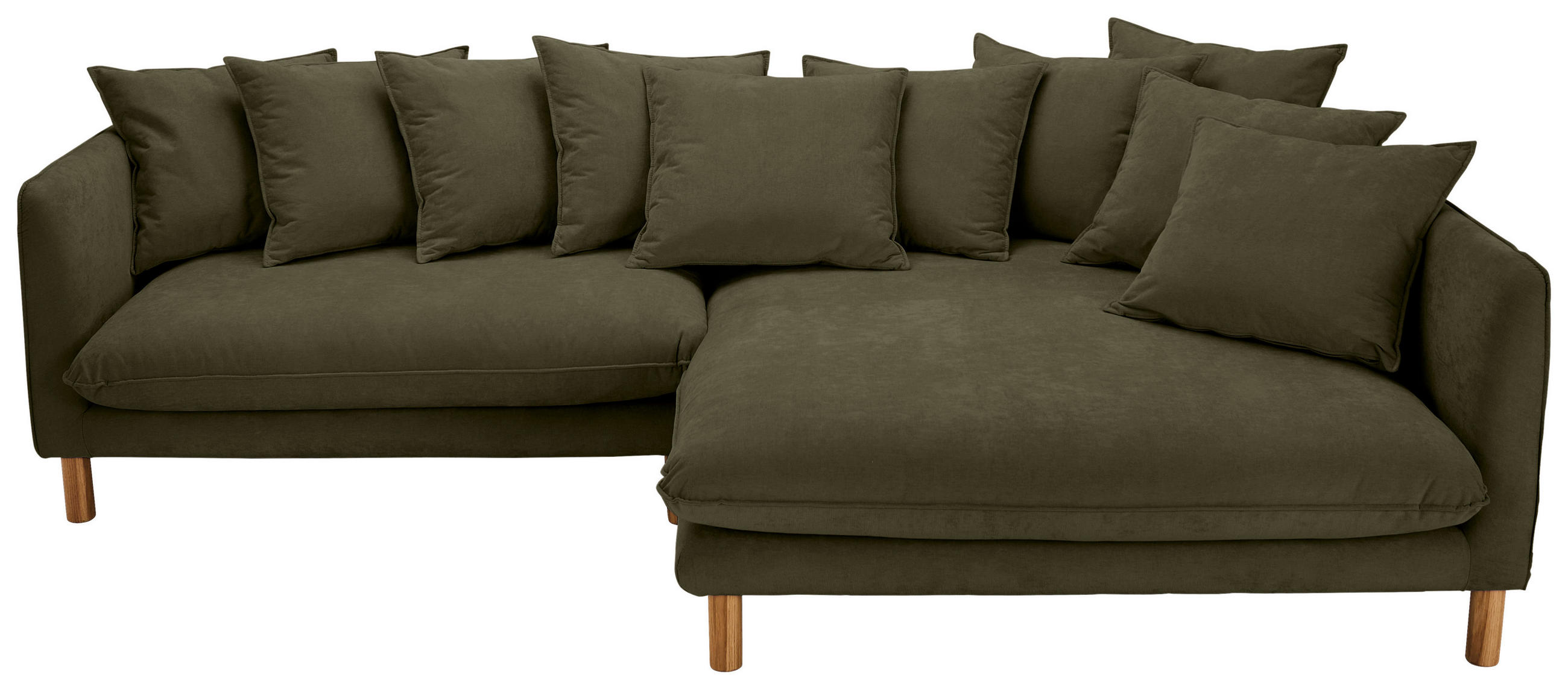 ECKSOFA Dunkelgrün Chenille  - Dunkelgrün/Buchefarben, KONVENTIONELL, Holz/Textil (276/162cm) - Carryhome